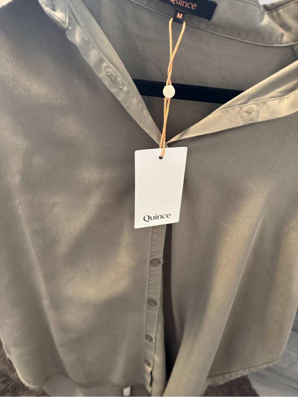 Quince Vintage Wash Tencel Camp Shirt Olive Green Lyocell Top - NWT - Picture 3 of 3